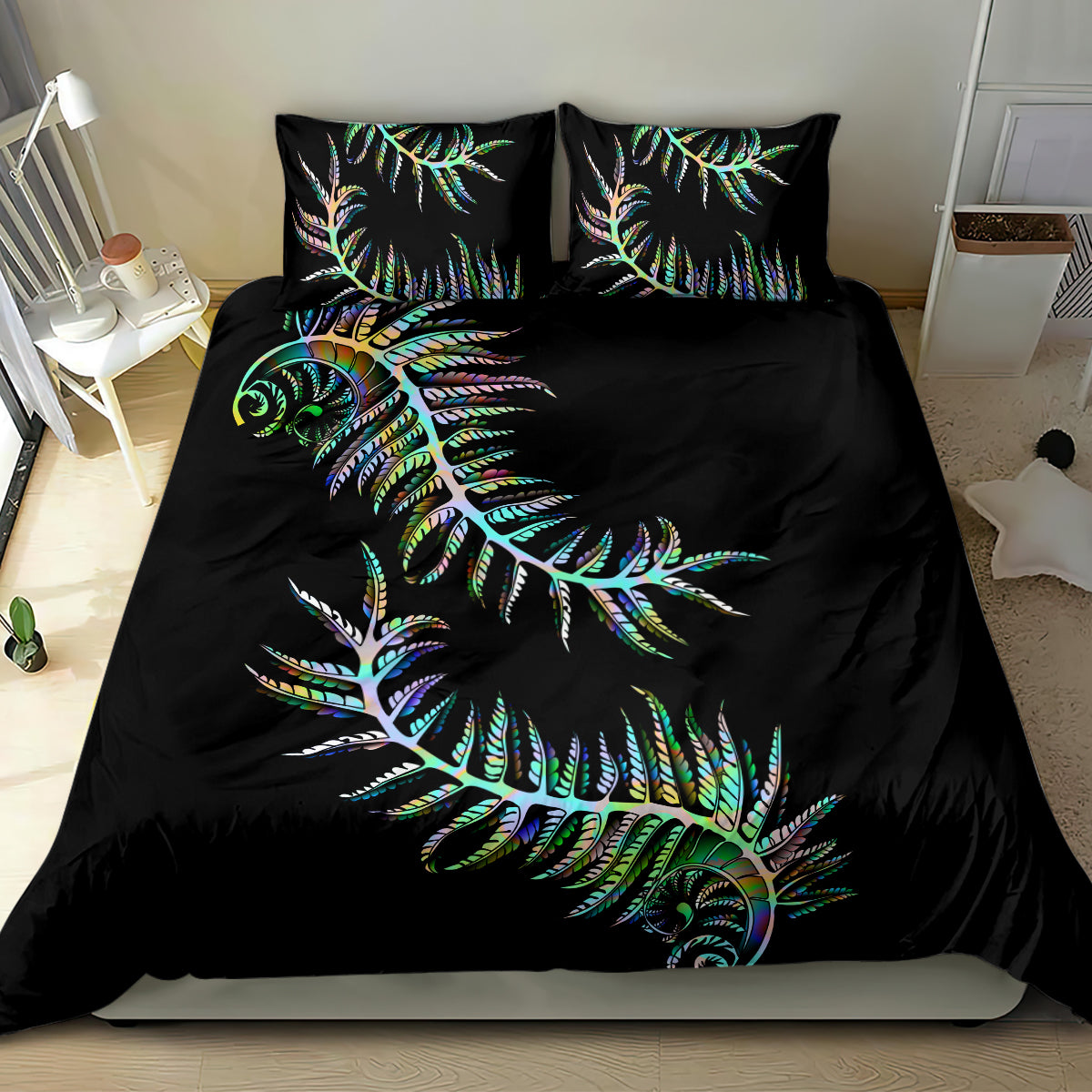 New Zealand Bedding Set Aotearoa Silver Fern Mixed Papua Shell Green Vibe LT9 - Wonder Print Shop