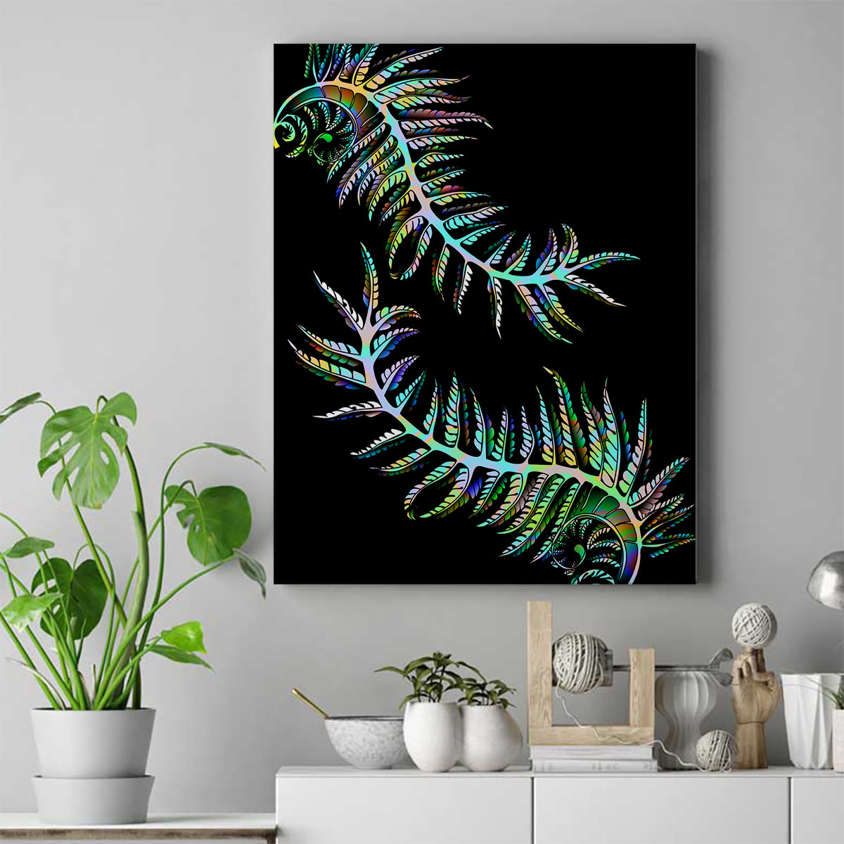 New Zealand Canvas Wall Art Aotearoa Silver Fern Mixed Papua Shell Green Vibe LT9 - Wonder Print Shop