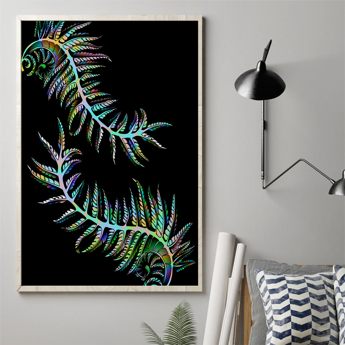New Zealand Canvas Wall Art Aotearoa Silver Fern Mixed Papua Shell Green Vibe LT9 - Wonder Print Shop