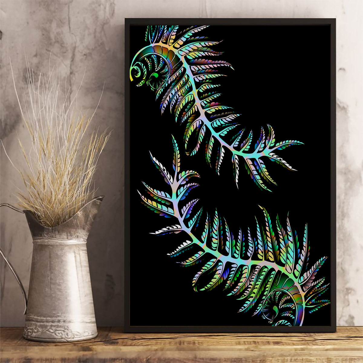 New Zealand Canvas Wall Art Aotearoa Silver Fern Mixed Papua Shell Green Vibe LT9 - Wonder Print Shop