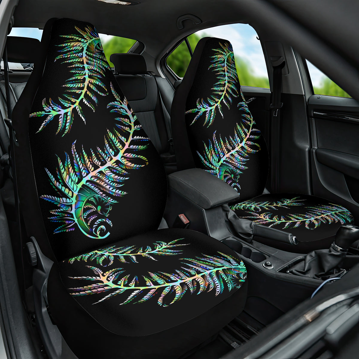 New Zealand Car Seat Cover Aotearoa Silver Fern Mixed Papua Shell Green Vibe LT9 - Wonder Print Shop