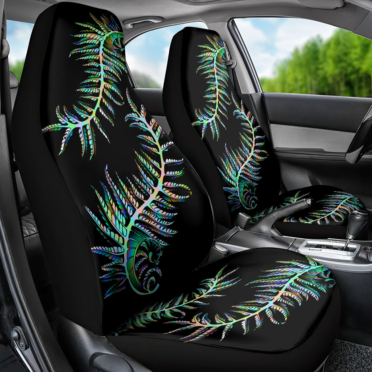 New Zealand Car Seat Cover Aotearoa Silver Fern Mixed Papua Shell Green Vibe LT9 - Wonder Print Shop