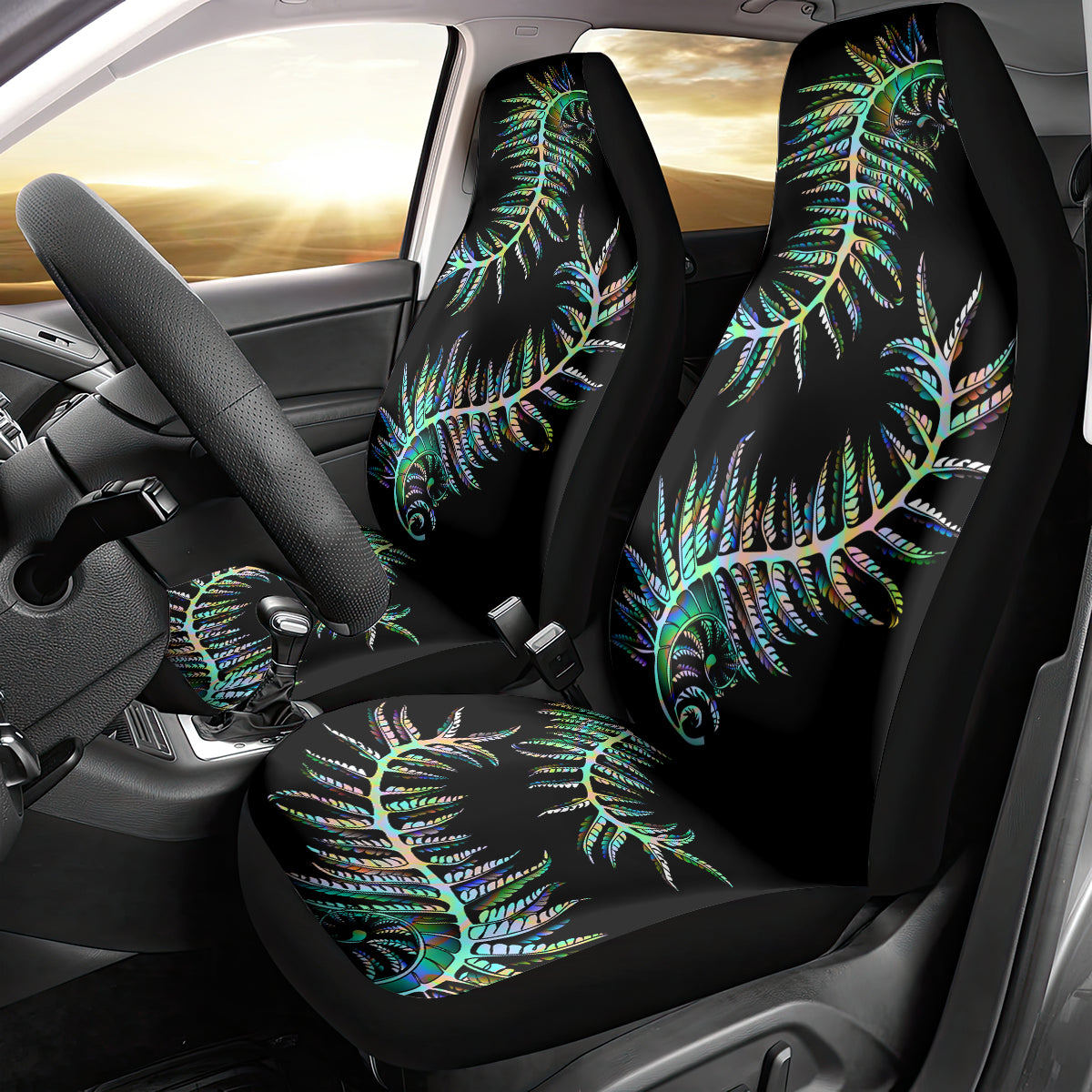 New Zealand Car Seat Cover Aotearoa Silver Fern Mixed Papua Shell Green Vibe LT9 - Wonder Print Shop