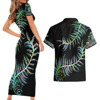 New Zealand Couples Matching Short Sleeve Bodycon Dress and Hawaiian Shirt Aotearoa Silver Fern Mixed Papua Shell Green Vibe LT9 - Wonder Print Shop