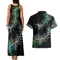 New Zealand Couples Matching Tank Maxi Dress and Hawaiian Shirt Aotearoa Silver Fern Mixed Papua Shell Green Vibe LT9 - Wonder Print Shop