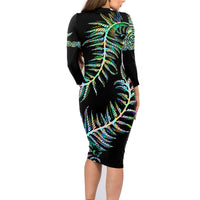 New Zealand Family Matching Long Sleeve Bodycon Dress and Hawaiian Shirt Aotearoa Silver Fern Mixed Papua Shell Green Vibe LT9 - Wonder Print Shop