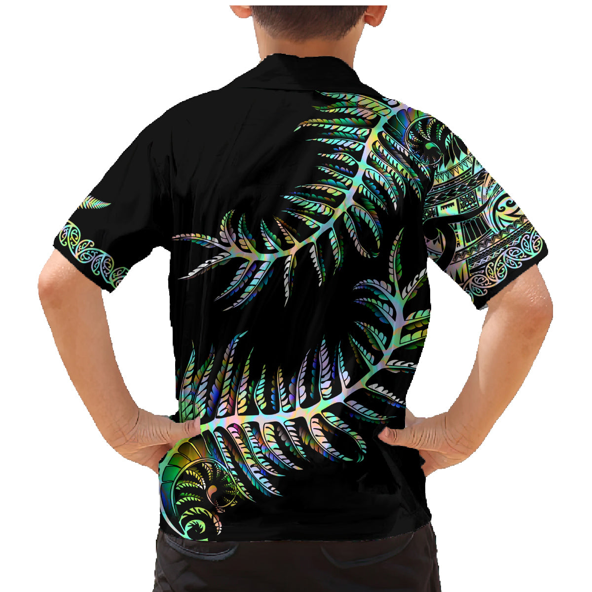 New Zealand Family Matching Mermaid Dress and Hawaiian Shirt Aotearoa Silver Fern Mixed Papua Shell Green Vibe LT9 - Wonder Print Shop