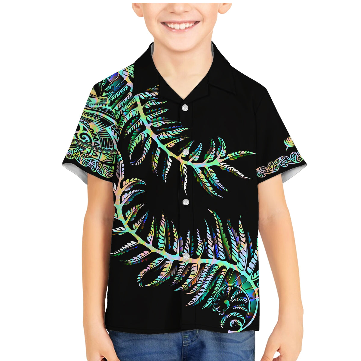 New Zealand Family Matching Mermaid Dress and Hawaiian Shirt Aotearoa Silver Fern Mixed Papua Shell Green Vibe LT9 - Wonder Print Shop