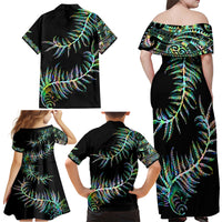 New Zealand Family Matching Off Shoulder Maxi Dress and Hawaiian Shirt Aotearoa Silver Fern Mixed Papua Shell Green Vibe LT9 - Wonder Print Shop
