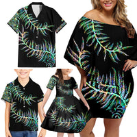 New Zealand Family Matching Off Shoulder Short Dress and Hawaiian Shirt Aotearoa Silver Fern Mixed Papua Shell Green Vibe LT9 - Wonder Print Shop