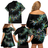 New Zealand Family Matching Off Shoulder Short Dress and Hawaiian Shirt Aotearoa Silver Fern Mixed Papua Shell Green Vibe LT9 - Wonder Print Shop