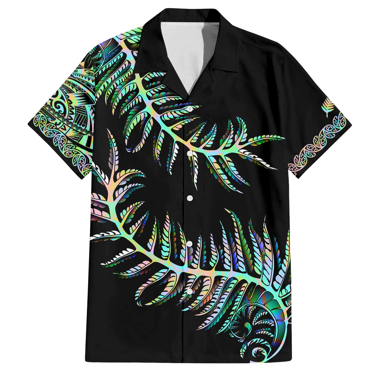 New Zealand Family Matching Off Shoulder Short Dress and Hawaiian Shirt Aotearoa Silver Fern Mixed Papua Shell Green Vibe LT9 - Wonder Print Shop