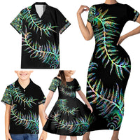 New Zealand Family Matching Short Sleeve Bodycon Dress and Hawaiian Shirt Aotearoa Silver Fern Mixed Papua Shell Green Vibe - Wonder Print Shop