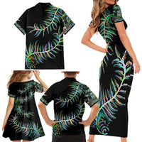 New Zealand Family Matching Short Sleeve Bodycon Dress and Hawaiian Shirt Aotearoa Silver Fern Mixed Papua Shell Green Vibe - Wonder Print Shop