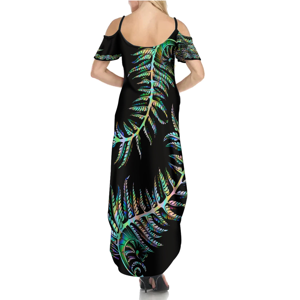 New Zealand Family Matching Summer Maxi Dress and Hawaiian Shirt Aotearoa Silver Fern Mixed Papua Shell Green Vibe - Wonder Print Shop