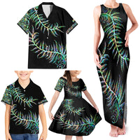 New Zealand Family Matching Tank Maxi Dress and Hawaiian Shirt Aotearoa Silver Fern Mixed Papua Shell Green Vibe - Wonder Print Shop