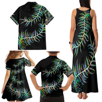 New Zealand Family Matching Tank Maxi Dress and Hawaiian Shirt Aotearoa Silver Fern Mixed Papua Shell Green Vibe - Wonder Print Shop