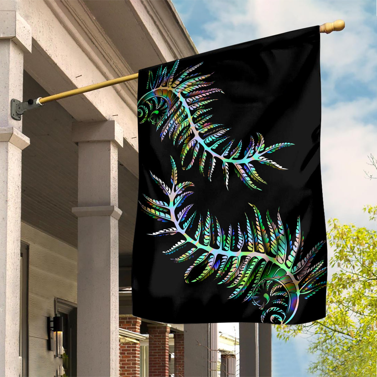 New Zealand Garden Flag Aotearoa Silver Fern Mixed Papua Shell Green Vibe - Wonder Print Shop