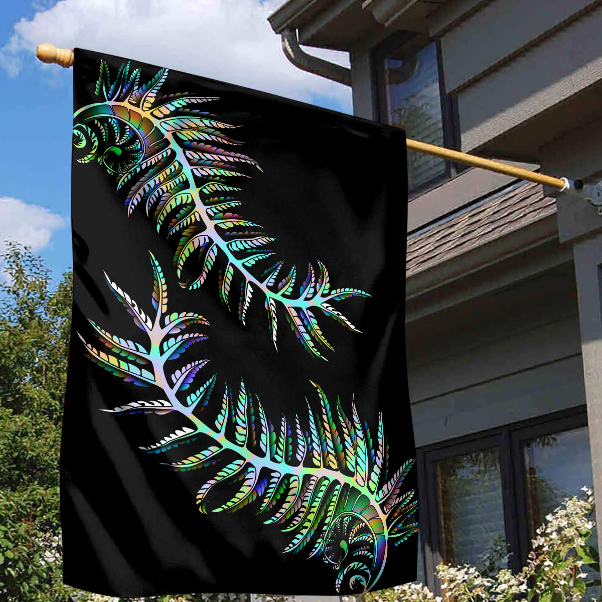New Zealand Garden Flag Aotearoa Silver Fern Mixed Papua Shell Green Vibe - Wonder Print Shop