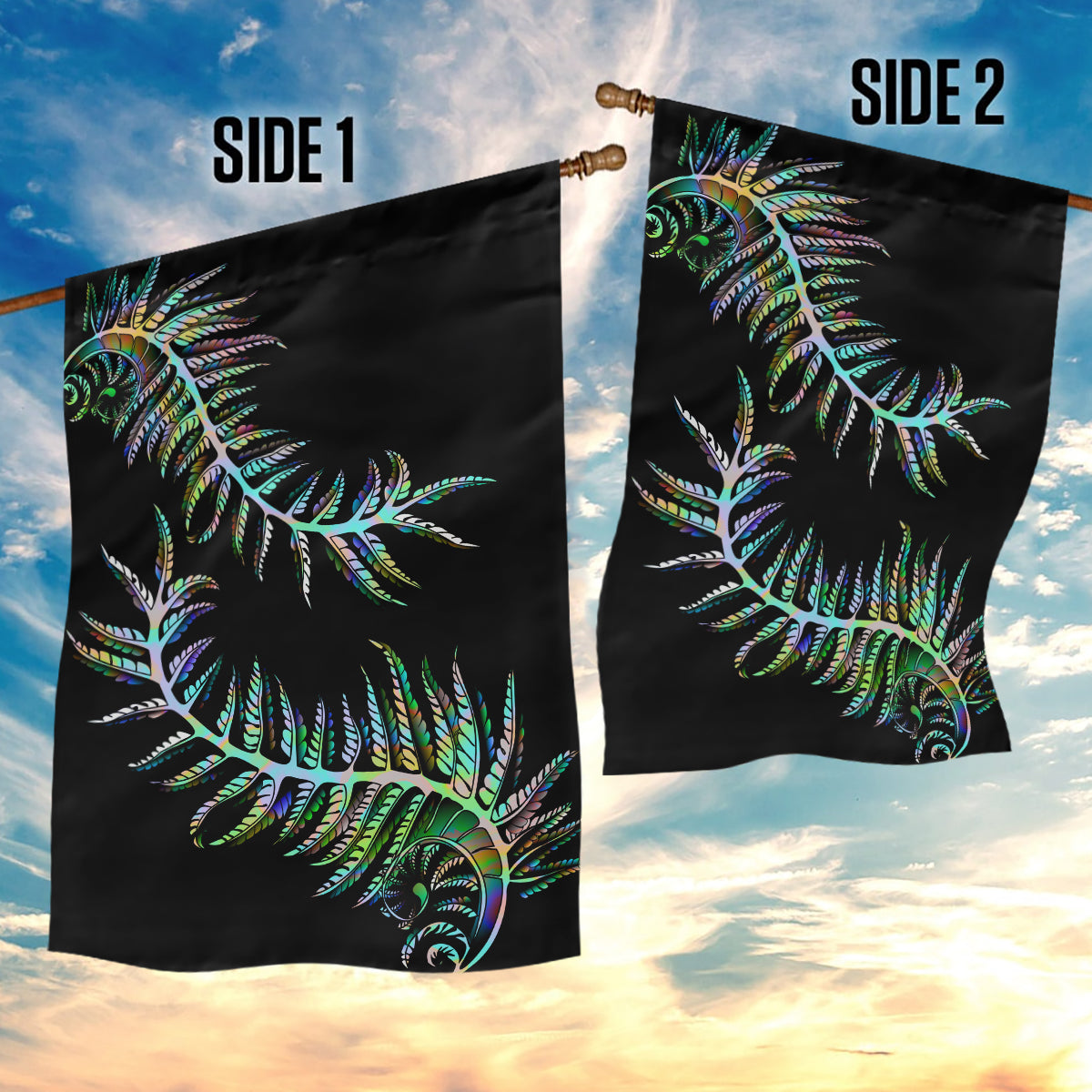 New Zealand Garden Flag Aotearoa Silver Fern Mixed Papua Shell Green Vibe - Wonder Print Shop