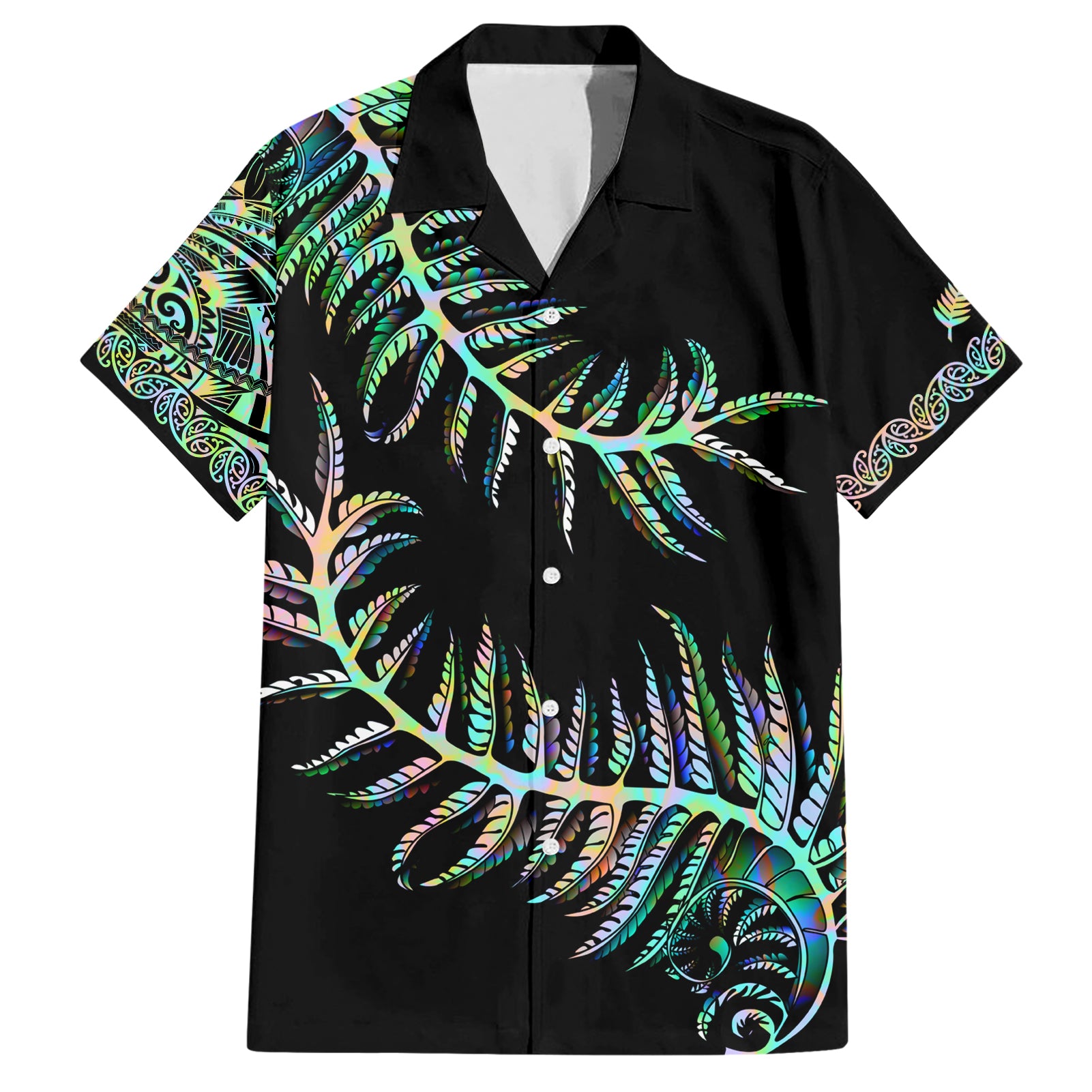 New Zealand Hawaiian Shirt Aotearoa Silver Fern Mixed Papua Shell Green Vibe - Wonder Print Shop