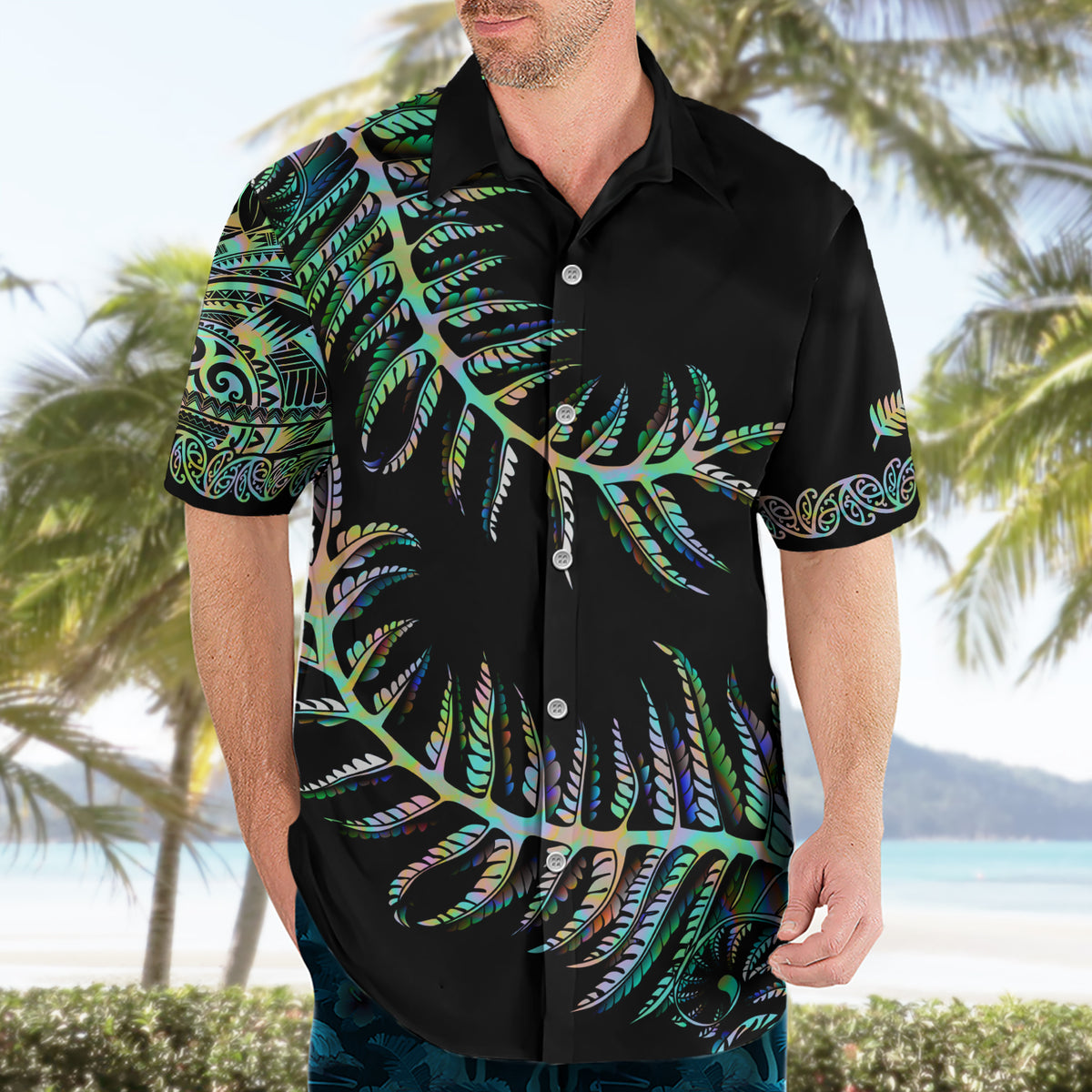 New Zealand Hawaiian Shirt Aotearoa Silver Fern Mixed Papua Shell Green Vibe - Wonder Print Shop