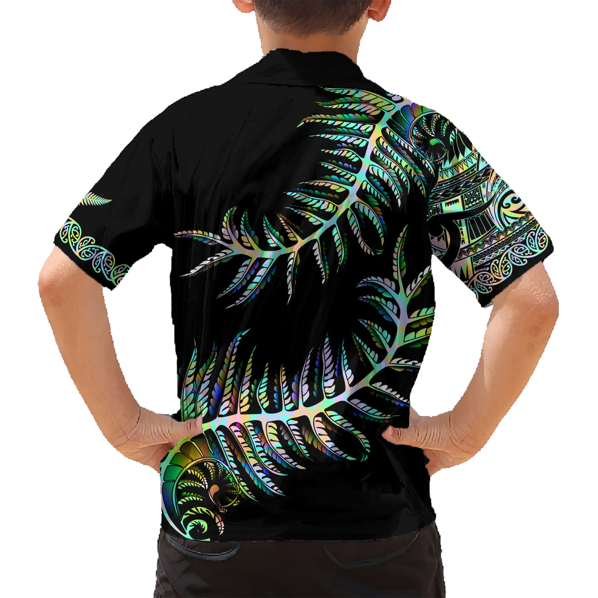 New Zealand Kid Hawaiian Shirt Aotearoa Silver Fern Mixed Papua Shell Green Vibe - Wonder Print Shop