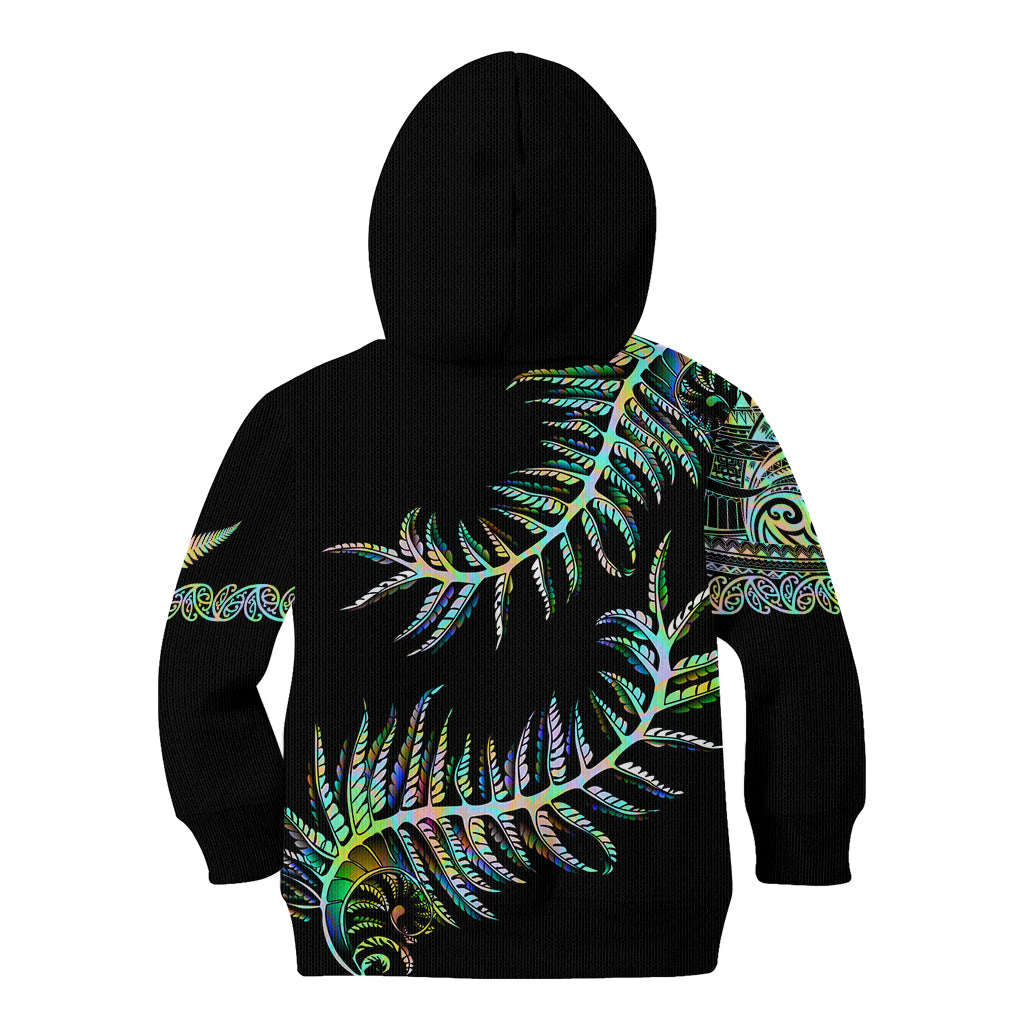 New Zealand Kid Hoodie Aotearoa Silver Fern Mixed Papua Shell Green Vibe - Wonder Print Shop