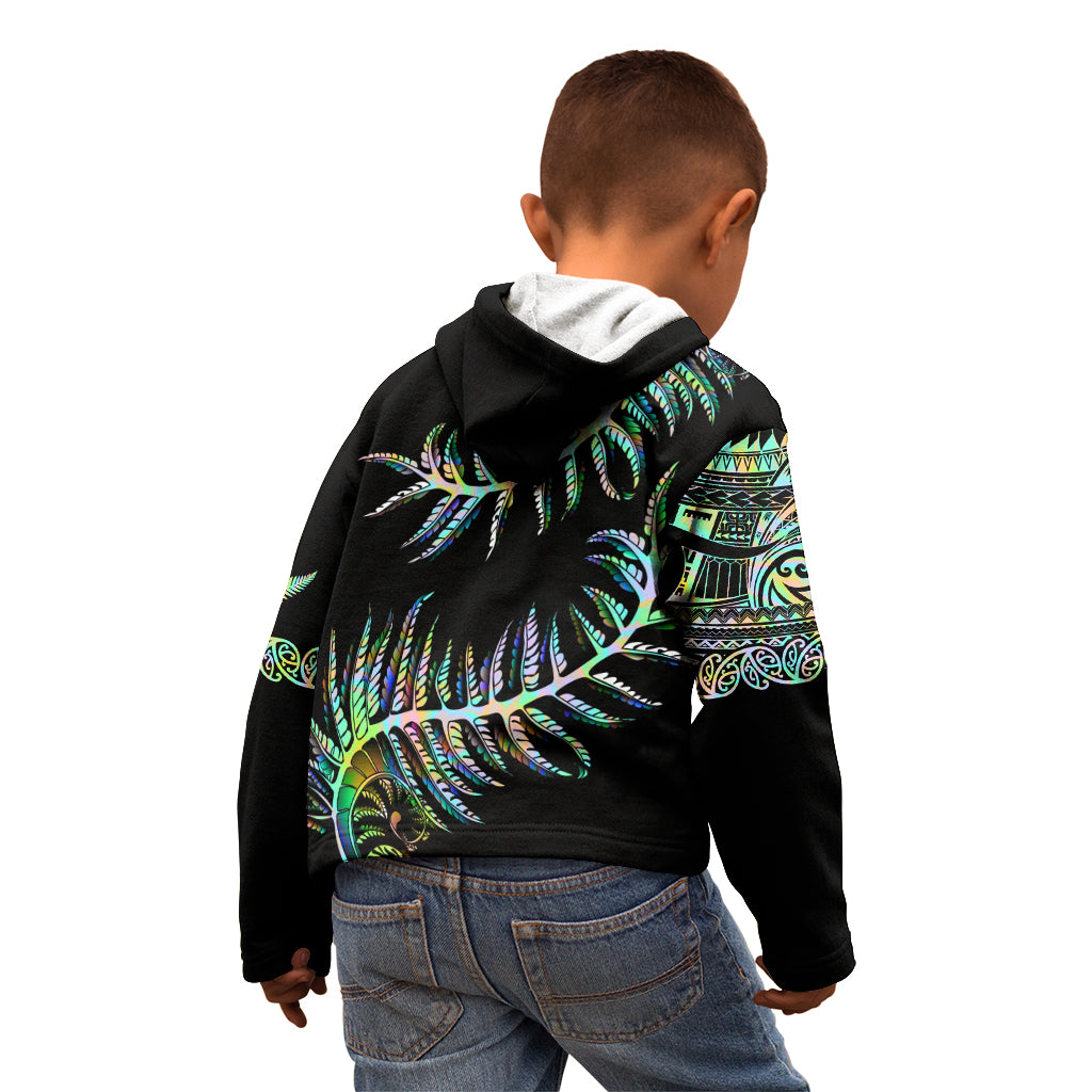 New Zealand Kid Hoodie Aotearoa Silver Fern Mixed Papua Shell Green Vibe - Wonder Print Shop