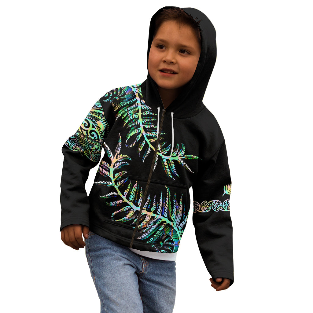 New Zealand Kid Hoodie Aotearoa Silver Fern Mixed Papua Shell Green Vibe - Wonder Print Shop