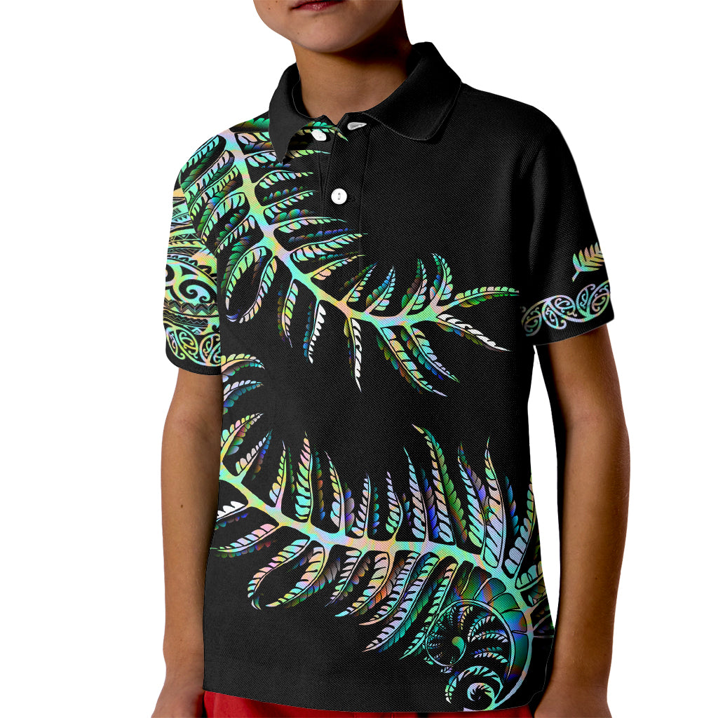 New Zealand Kid Polo Shirt Aotearoa Silver Fern Mixed Papua Shell Green Vibe - Wonder Print Shop