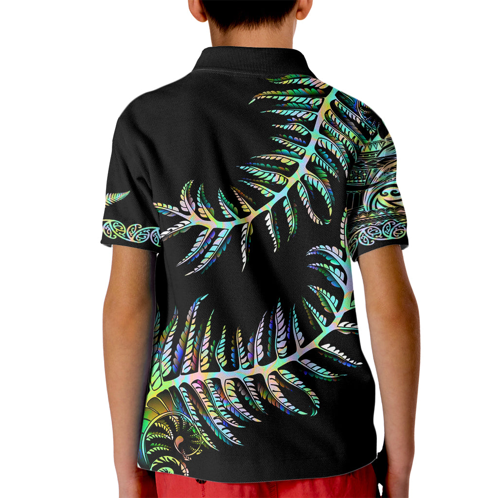 New Zealand Kid Polo Shirt Aotearoa Silver Fern Mixed Papua Shell Green Vibe - Wonder Print Shop
