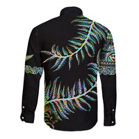 New Zealand Long Sleeve Button Shirt Aotearoa Silver Fern Mixed Papua Shell Green Vibe - Wonder Print Shop