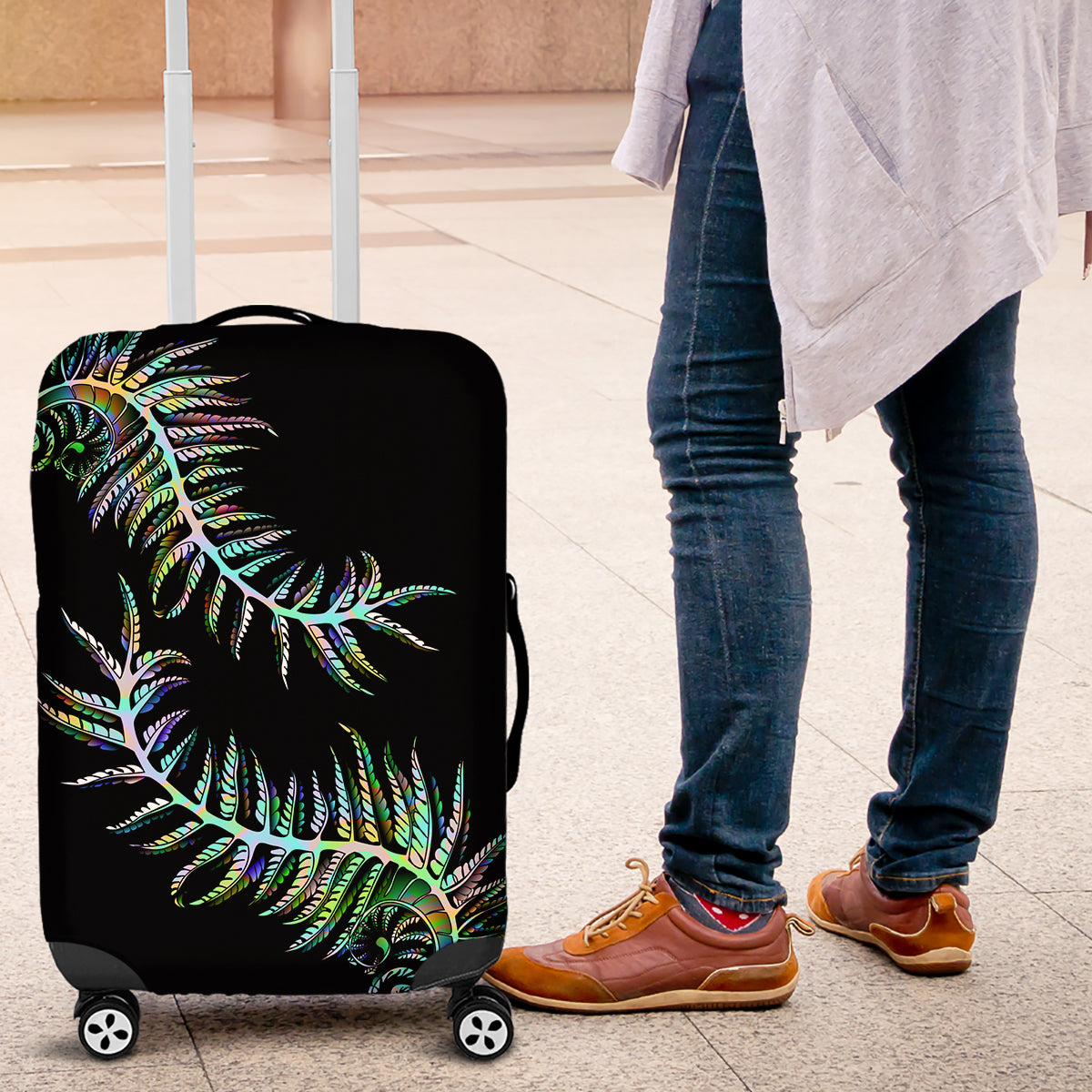 New Zealand Luggage Cover Aotearoa Silver Fern Mixed Papua Shell Green Vibe - Wonder Print Shop