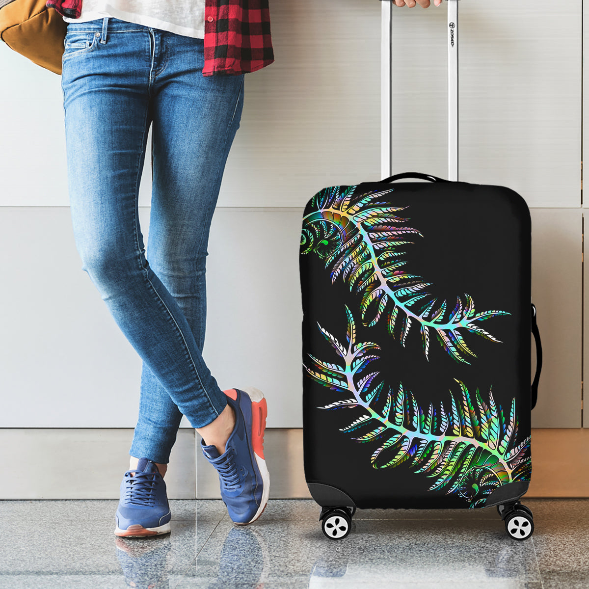 New Zealand Luggage Cover Aotearoa Silver Fern Mixed Papua Shell Green Vibe - Wonder Print Shop