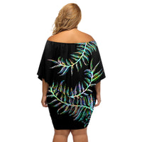 New Zealand Off Shoulder Short Dress Aotearoa Silver Fern Mixed Papua Shell Green Vibe - Wonder Print Shop
