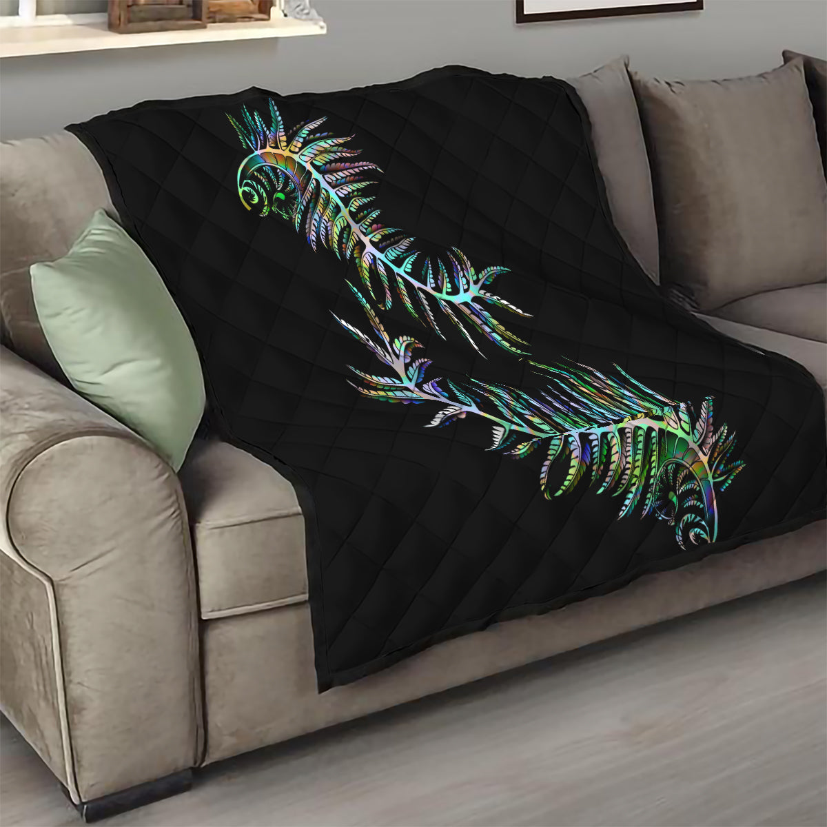 New Zealand Quilt Aotearoa Silver Fern Mixed Papua Shell Green Vibe - Wonder Print Shop