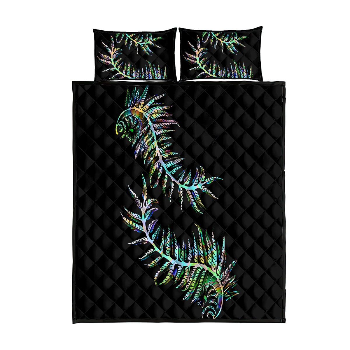 New Zealand Quilt Bed Set Aotearoa Silver Fern Mixed Papua Shell Green Vibe - Wonder Print Shop