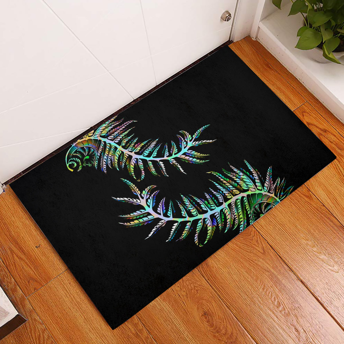 New Zealand Rubber Doormat Aotearoa Silver Fern Mixed Papua Shell Green Vibe - Wonder Print Shop
