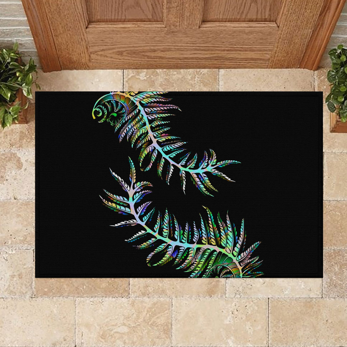 New Zealand Rubber Doormat Aotearoa Silver Fern Mixed Papua Shell Green Vibe - Wonder Print Shop