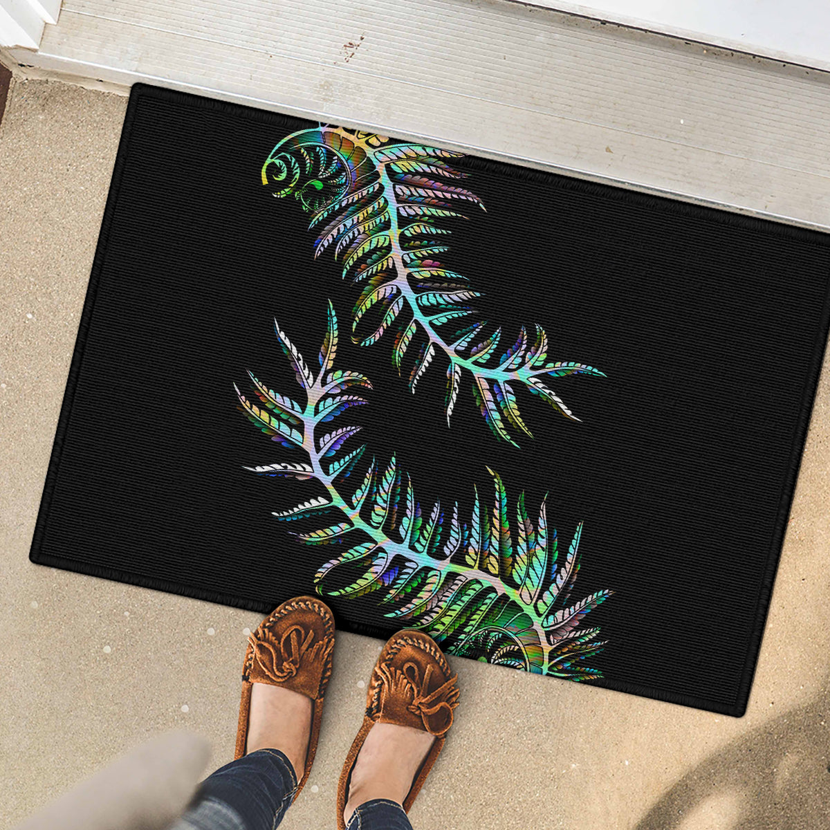 New Zealand Rubber Doormat Aotearoa Silver Fern Mixed Papua Shell Green Vibe - Wonder Print Shop