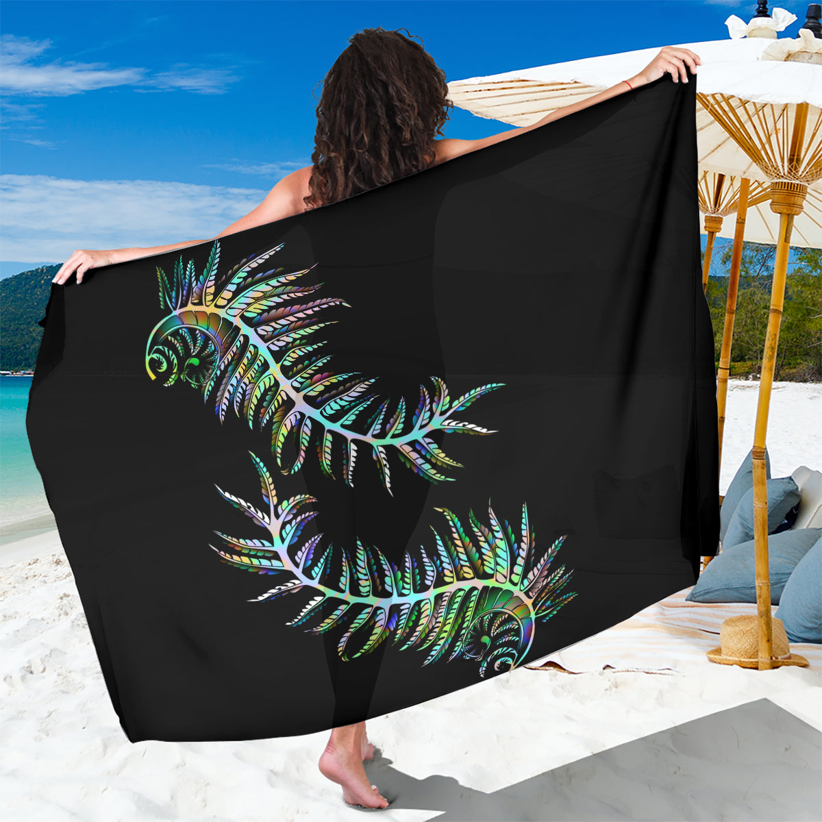 New Zealand Sarong Aotearoa Silver Fern Mixed Papua Shell Green Vibe - Wonder Print Shop