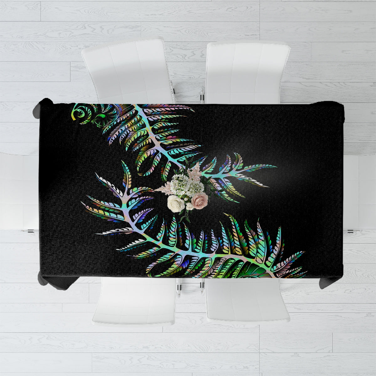 New Zealand Tablecloth Aotearoa Silver Fern Mixed Papua Shell Green Vibe - Wonder Print Shop