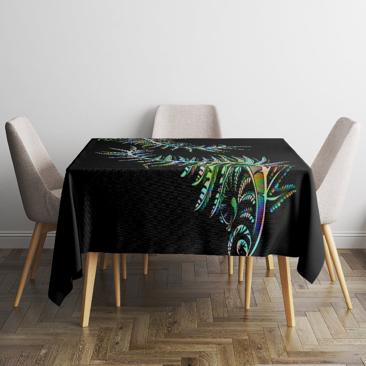 New Zealand Tablecloth Aotearoa Silver Fern Mixed Papua Shell Green Vibe - Wonder Print Shop