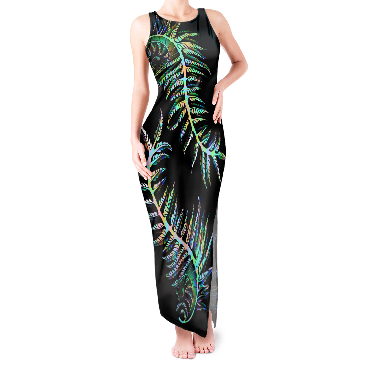 New Zealand Tank Maxi Dress Aotearoa Silver Fern Mixed Papua Shell Green Vibe - Wonder Print Shop