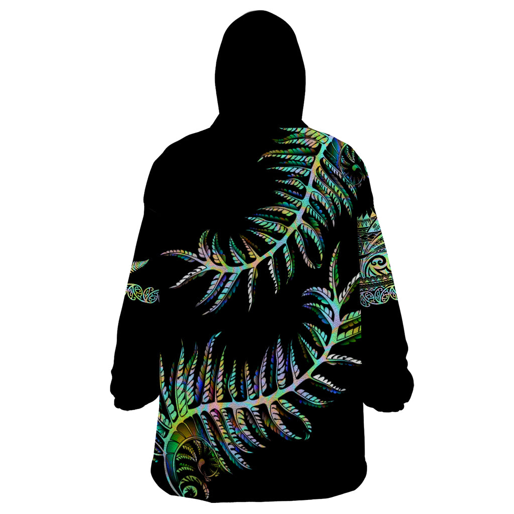 New Zealand Wearable Blanket Hoodie Aotearoa Silver Fern Mixed Papua Shell Green Vibe - Wonder Print Shop