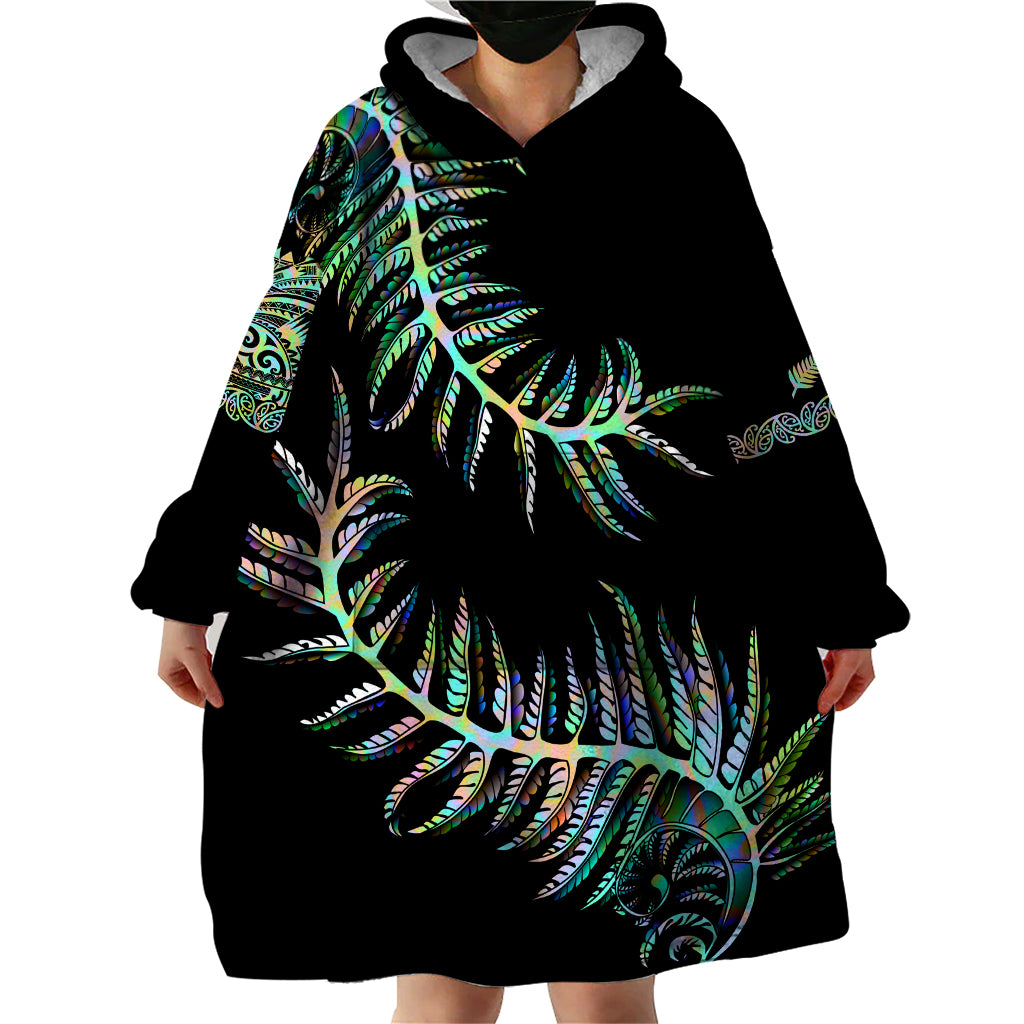 New Zealand Wearable Blanket Hoodie Aotearoa Silver Fern Mixed Papua Shell Green Vibe - Wonder Print Shop