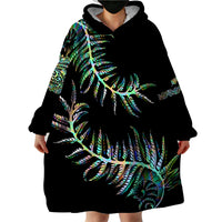 New Zealand Wearable Blanket Hoodie Aotearoa Silver Fern Mixed Papua Shell Green Vibe - Wonder Print Shop