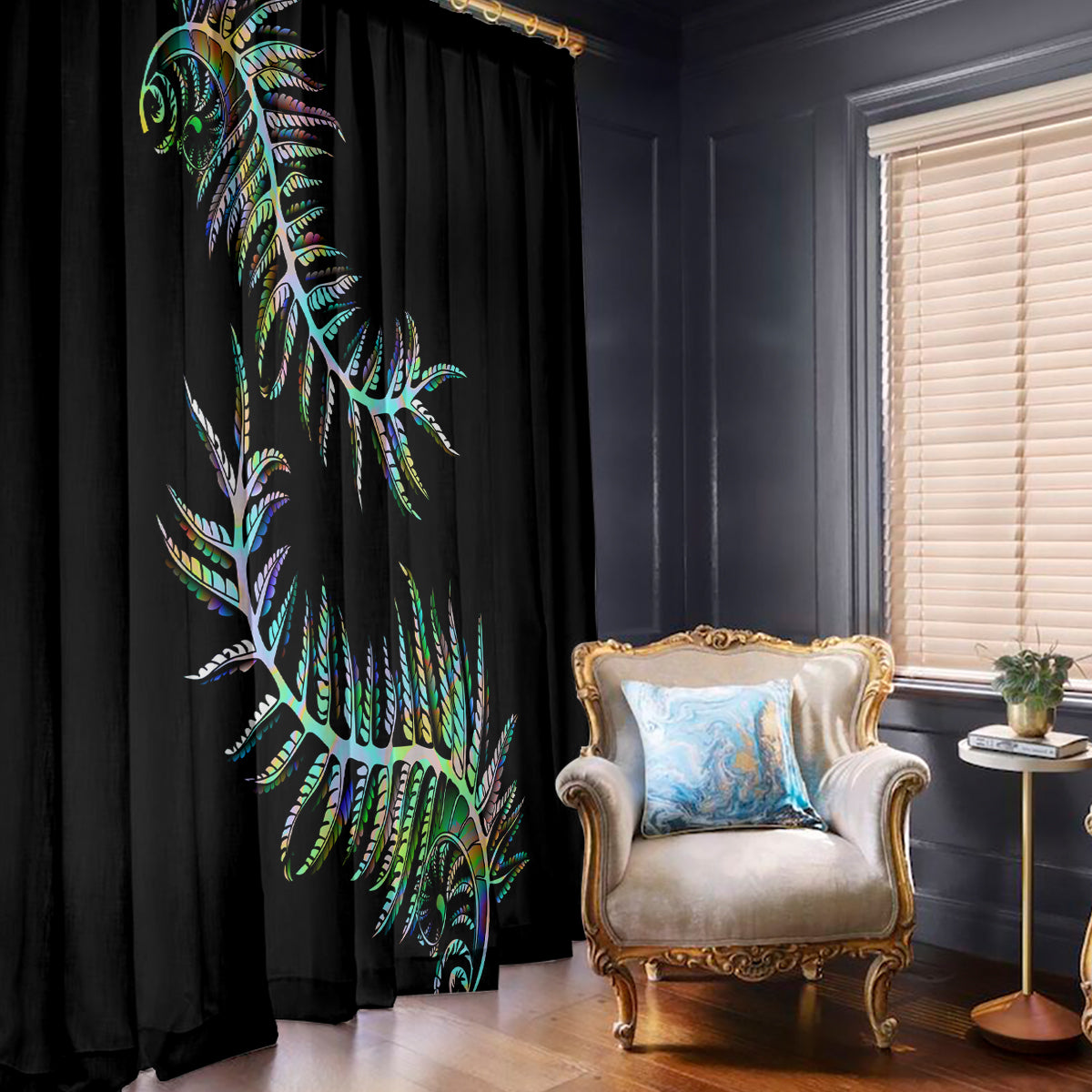 New Zealand Window Curtain Aotearoa Silver Fern Mixed Papua Shell Green Vibe - Wonder Print Shop