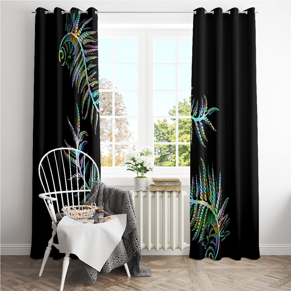 New Zealand Window Curtain Aotearoa Silver Fern Mixed Papua Shell Green Vibe - Wonder Print Shop